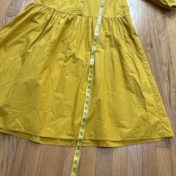 ZARA Mustard Yellow Poplin Midi Dress Women’s Small Button Front Long Sleeve Poc - Picture 5 of 7